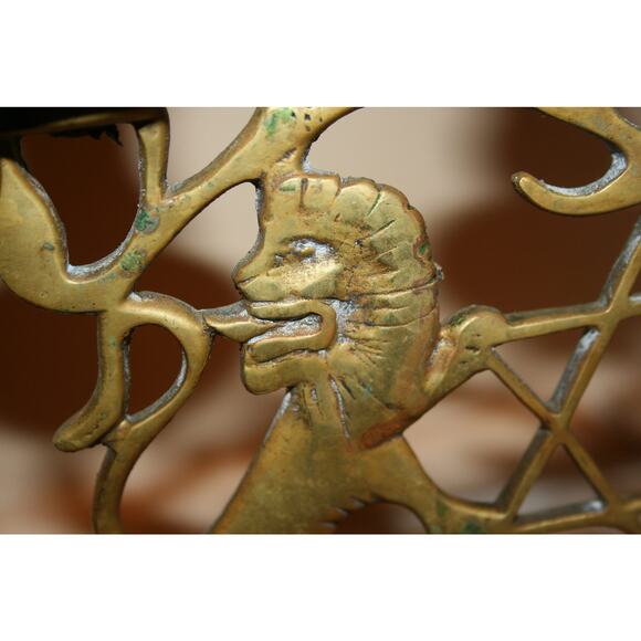 Antique Judea Lions Three-Armed Shabbat Candelabra - Picture 8 of 9